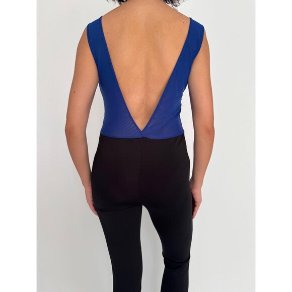 vintage blue fitted clubbing festival party backless mesh pant catsuit jumpsuit - Picture 6 of 9